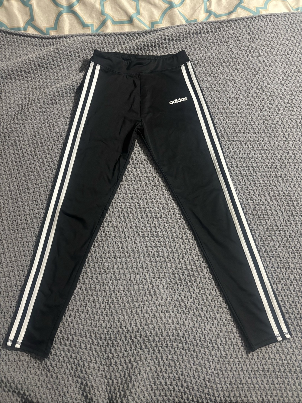 adidas Black Leggings with White Side Stripes - Kids